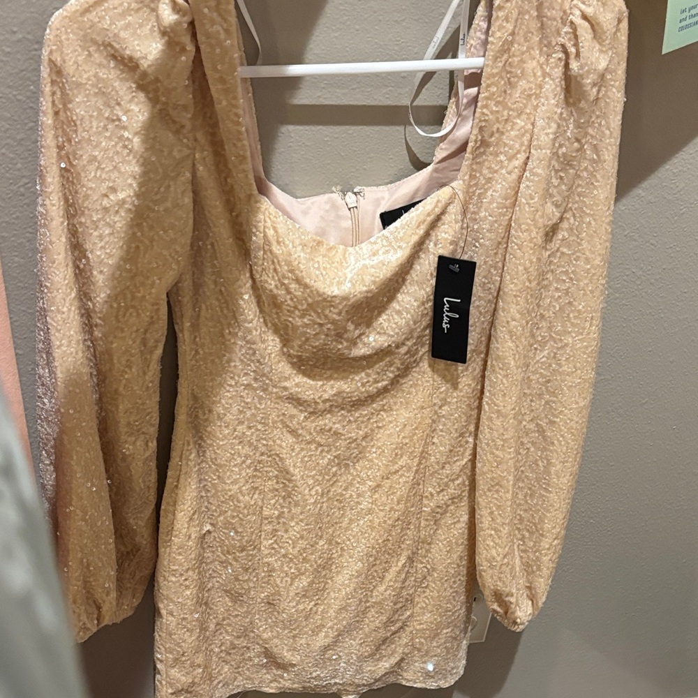 Lulu's Cream Sequin Textured Dress